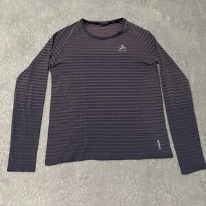 Odlo Blackcomb Base Layer Top Womens M Purple Stripe Long Sleeve Ceramicool